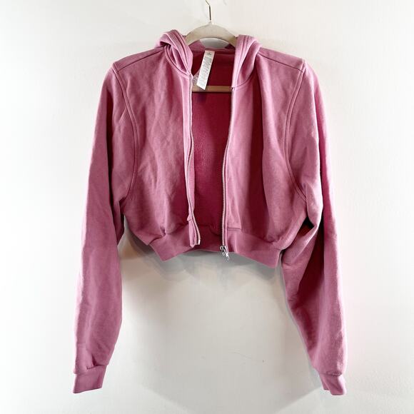 Alo Sweet Escape Cropped Zip Up Hoodie Sweatshirt Pink Wild Rose Small - Picture 4 of 5